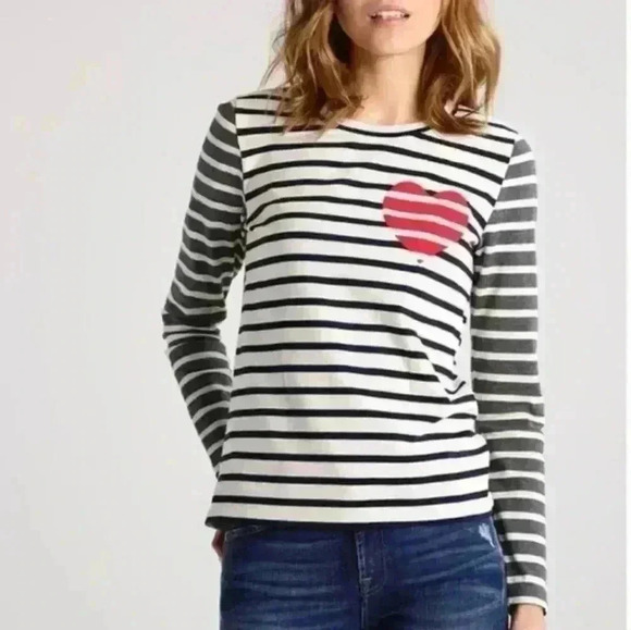 Striped J.Crew Colorblock Heart Nautical Vibe Long-Sleeve T-Shirt, Size XS - Picture 1 of 7